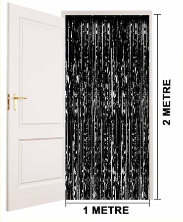 Ticaret Siyah Renk Ekstra Metalize Parlak Saçaklı Arka Fon Perde İthal A Kalite 1x2 Metre NessiWorld Najmaddin