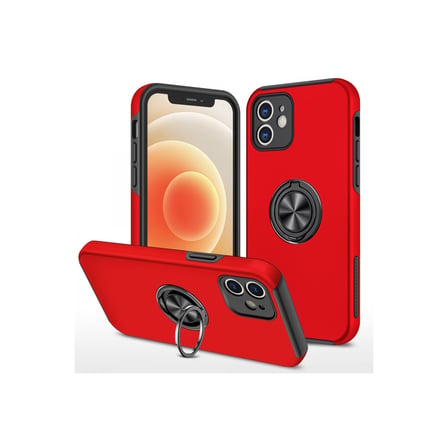 Bez iPhone 12 Kılıf Elit Yüzüklü Kapak - Kırmızı Najmaddin