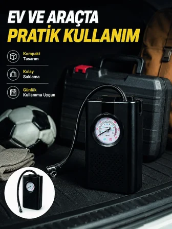 Mey Mey İthalat Taşınabilir Araç Hava Pompası Analog Manometreli Lastik Şişirme Pompası Najmaddin