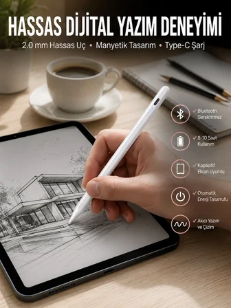 Karg Dokunmatik Kalem Beyaz Şarjlı Yedek Uçlu Android Ve İos Uyumlu Najmaddin