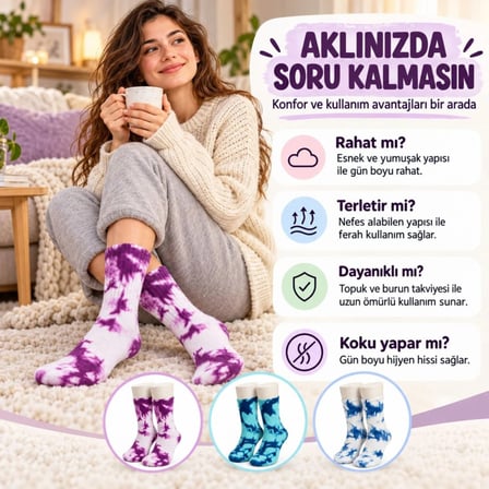 Beru Unisex Batik Desenli Çorap 6'lı Set Pamuklu Renkli Uzun Soket Dikişsiz Nefes Alan Spor Çorabı Günlük Najmaddin