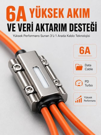 Karg 120w Hızlı Şarj Destekli 3'ü 1 Arada Çok Amaçlı Şarj Ve Veri Aktarım Kablosu Najmaddin