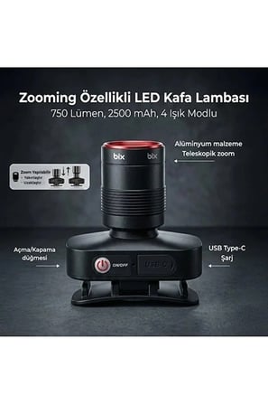 MEPA Najmaddin Bxt1fl 10w Şarj Edilebilir Kafa Feneri 750 Lümen 2500mah 4 Işık Modlu Zoom Özellikli Led Kafa Najmaddin