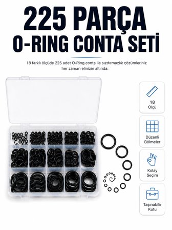 Mey Mey İthalat 225 Parça Profesyonel O-Ring Conta Kiti Su, Yağ ve Hava Sızdırmazlık Tamir Seti Najmaddin