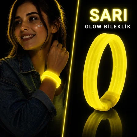 Mey Mey İthalat Sarı Kalın Glow Bileklik – Kırılarak Yanan Parti ve Festival Bilekliği Najmaddin