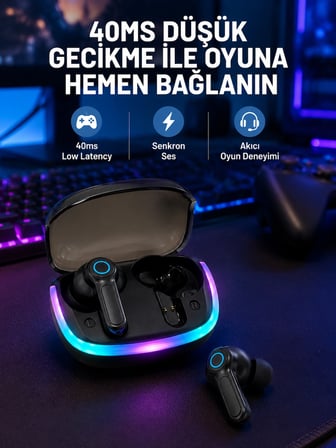 Mey Mey İthalat RGB Şarj Kutulu TWS Kablosuz Kulaklık Bluetooth 5.4 HD Voice Type-C Şarj Destekli Najmaddin