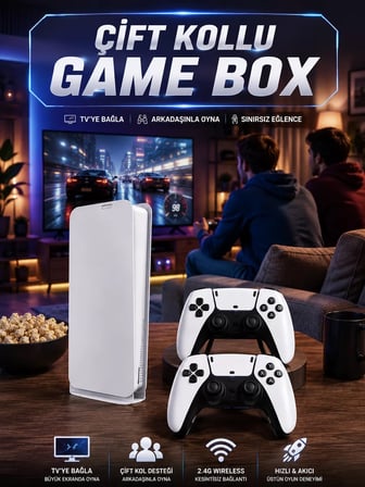 Hepsi 3D Çift Oyun Kollu 4K HD Ekran Nostaljik 20.000 Oyunlu Beyaz Game Box Najmaddin