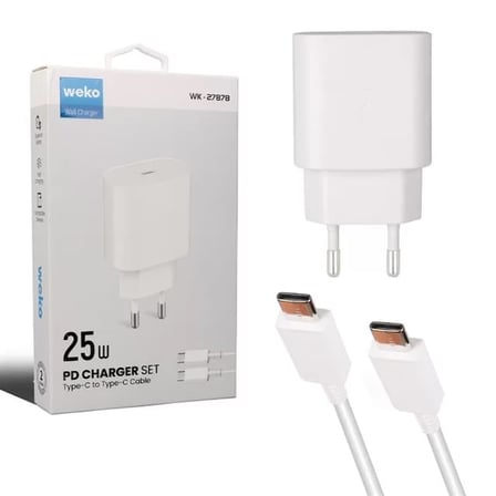 Sh Weko Wk-27878 Note10 Beyaz 25 Watt Şarj Başlık Adaptörü + Type-c To Type-c Kablo Najmaddin
