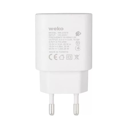 Sh Weko Wk-27878 Note10 Beyaz 25 Watt Şarj Başlık Adaptörü + Type-c To Type-c Kablo Najmaddin