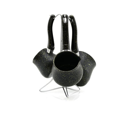 Tedar Granit Çelik Cezve Seti 4'lü (230/280/380 ml) Metal Standlı Najmaddin