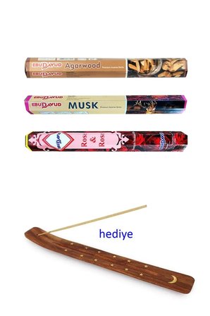 Tedar 3 Paket 20 Çubuklu Tütsü Musk - Wood - Red Rose - Kayık Hediyeli Najmaddin