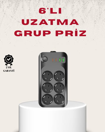 Tedar 6’lı Grup Priz Termal Korumalı Usb Type-c Çoklu Priz 2 Metre Kablo Najmaddin