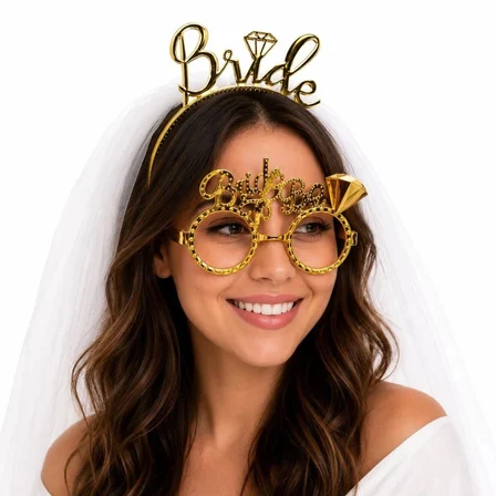 Mey Mey İthalat Bride Yazılı Gold Taç ve Parti Gözlüğü Seti Najmaddin