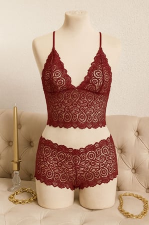 Beru Kadın Bordo Dantel Bralet Şort Takımı – Asil Ve Sofistike İç Giyim Najmaddin