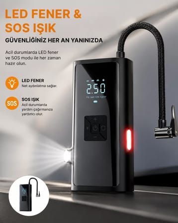 Hepsi LED Fenerli ve SOS Işıklı Çok Fonksiyonlu Hava Kompresörü Yeni Nesil Najmaddin