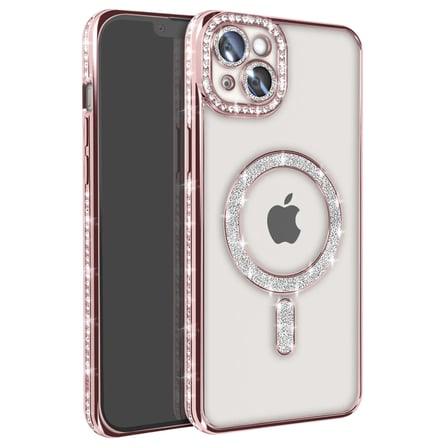 Bez iPhone 15 Kılıf Joke Simli Magneticsafe Kılıf - Pembe Najmaddin