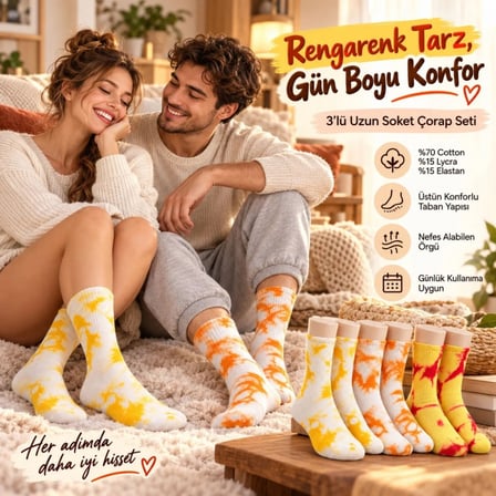 Beru Unisex Batik Desenli Çorap 6'lı Set Pamuklu Renkli Uzun Soket Dikişsiz Nefes Alan Günlük Spor Çorabı Najmaddin