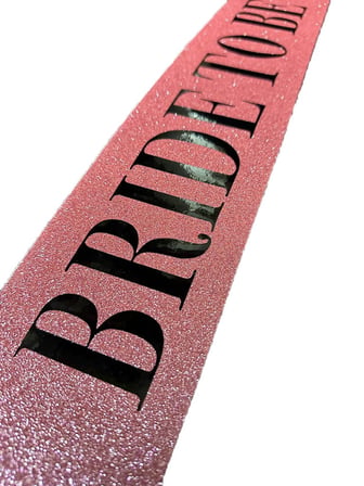 Ticaret Pembe Üzeri Siyah Kalın Bride To Be Yazılı Simli Işıltılı Kuşak Kemer 10x80 cm Najmaddin