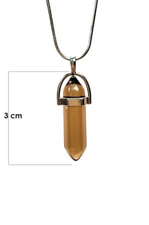 Tedar Dumanlı Kuvars Doğal Taşı Zincirli El Yapımı Kolye Uç: 3 cm Zincir: 20 cm Kutulu Najmaddin
