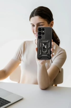 Mey Mey İthalat  Samsung Galaxy S25 Ultra Kılıf Pars Lens Yüzüklü Silikon - Lacivert Najmaddin