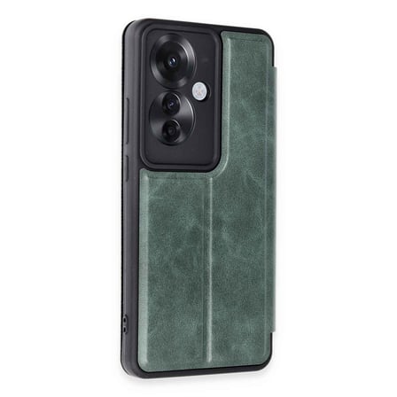 Bez Reno 11F Kılıf Flip Cover - Koyu Yeşil Najmaddin