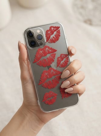 Hepsi iPhone 13 Pro Max Kırmızı Dudak / Öpücük Desenli Şeffaf Telefon Kılıfı Najmaddin
