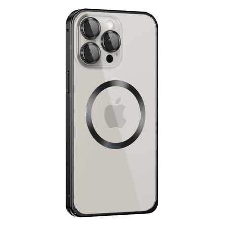 Bez iPhone 15 Pro Max Kılıf Metal Bumper Magneticsafe Kapak - Siyah Najmaddin