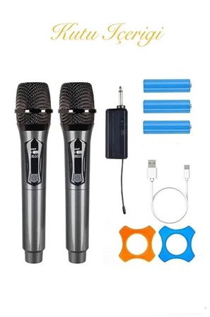Tedar Profesyonel Çiftli Kablosuz Mikrofon Seti Karaoke Şarj Edilebilir 50 Metre Najmaddin