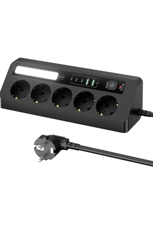 Karg 5’li Akım Korumalı Priz 2500w | 2 Usb + 2 Type-c Hızlı Şarj | Led Gece Lambalı | Dokunmatik Siyah Najmaddin