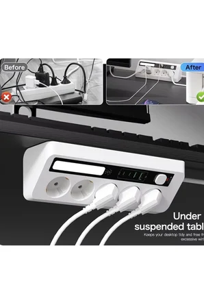 Karg 5’li Akım Korumalı Priz 2500w | 2 Usb + 2 Type-c Hızlı Şarj | Led Gece Lambalı | Dokunmatik Siyah Najmaddin