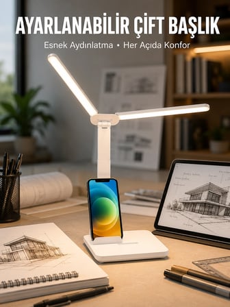 Mey Mey İthalat Ayarlanabilir Kısılabilir LED Masa Lambası | Entegre Kalemlik ve Telefon Tutucu Özellikli Yeni Nesil Najmaddin
