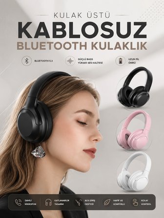 Mey Mey İthalat Kablosuz Bluetooth Kulaklık ANC/ENC Destekli Kulak Üstü Yüksek Ses Kaliteli Najmaddin