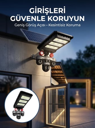 Hepsi Akıllı Solar Güvenlik Kamerası 3 Lens Hareket Takip Özellikli Dış Ortam Kamera Najmaddin
