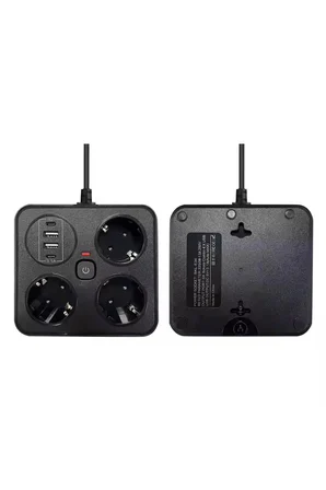 Karg Akım Korumalı Anahtarlı Priz - 3x Priz - 2x Usb - 2x Type-c - 2 Mt Kablo Hızlı Şarj Özellikli Siyah Najmaddin