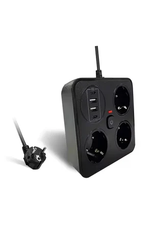 Karg Akım Korumalı Anahtarlı Priz - 3x Priz - 2x Usb - 2x Type-c - 2 Mt Kablo Hızlı Şarj Özellikli Siyah Najmaddin