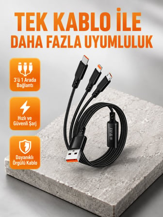Karg 3’ü 1 Arada Şarj Kablosu Type-c İos Android Uyumlu Hızlı Ve Güvenli Şarj Najmaddin