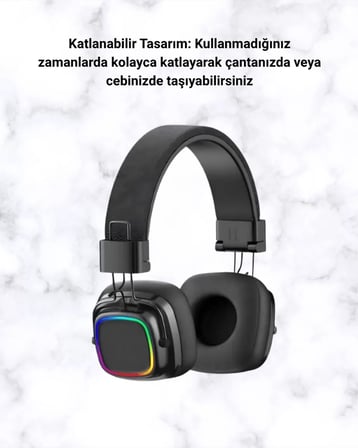 Hepsi Renkli Işık Efektli Bluetooth 5.3 Müzik Kulaklığı Yeni Nesil Najmaddin