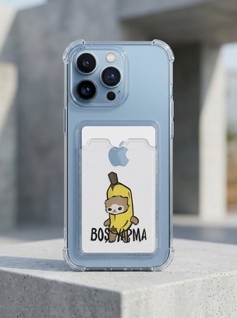 Hepsi iPhone 13 Pro Max Boş Yapma Muz Detaylı Kart Bölmeli Şeffaf Telefon Kılıfı Najmaddin