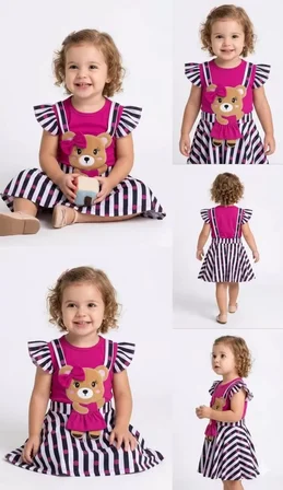 Baby 1/4 Yaş Tişörtlü Ayıcıklı Etek Salopet Çocuk Takımı Najmaddin