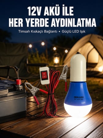 Mey Mey İthalat 12V LED Ampul Timsah Kıskaçlı Taşınabilir Aydınlatma Najmaddin