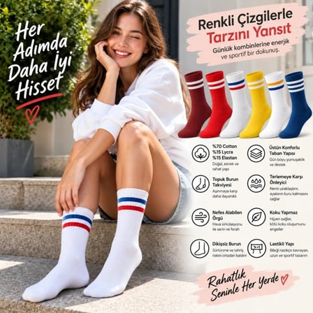 Beru Unisex Renkli Çorap Çizgili 12'li Set Uzun Soket Günlük Spor Kolej Stil Rahat Şık Kadın Erkek Çorabı Najmaddin
