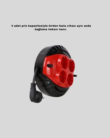 Hepsi Ev ve Ofis İçin 3 Metre Kablolu 4 Priz Makarası Najmaddin