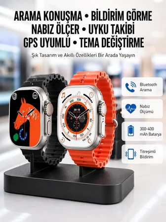 Karg Yeni Model Akıllı Saat Ultra Smart Watch Gümüş Kasa 45mm Titreşim Najmaddin