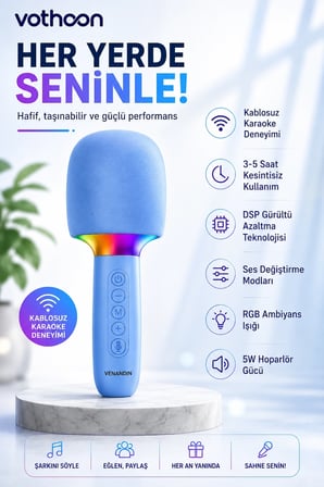 Karg Çocuk Ve Yetişkin Karaoke Mikrofonu Kablosuz Rgb Ambiyans Işığı Ses Değiştirme Modlu Hoparlör Najmaddin