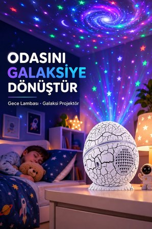 Karg Dinozor Yumurtası Galaksi Projektör Gece Lambası 4'ü 1 Arada – Bluetooth Hoparlörlü Najmaddin