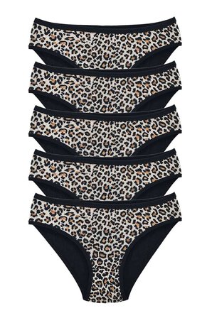 Tedar 5 Adet Leopar Desenli Likralı Yumuşak Dokulu Kadın Slip Külot Najmaddin