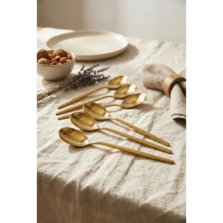 Bez 6'lı Lüks Gold Paslanmaz Çelik Yemek Kaşığı Seti (21 cm) Najmaddin