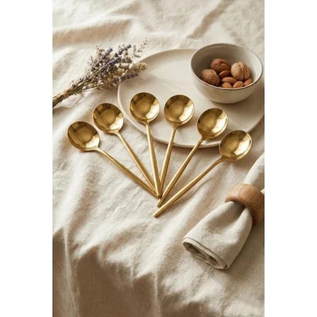 Bez 6'lı Lüks Gold Paslanmaz Çelik Yemek Kaşığı Seti (21 cm) Najmaddin