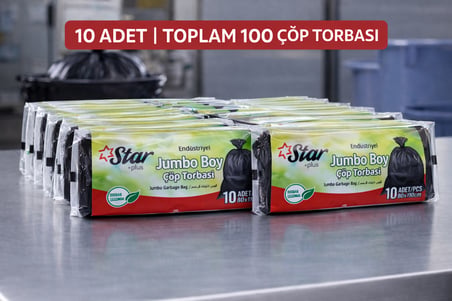 Bez Star Plus Endüstriyel  Boy Atık Poşeti 80x110 cm 10lu Dayanıklı Sanayi Tipi Atık Torbası 10 Adet Najmaddin