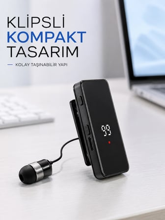 Mey Mey İthalat Dijital Ekranlı Bluetooth Kulaklık Tek Kulaklıklı Klipsli Kompakt Tasarım Najmaddin